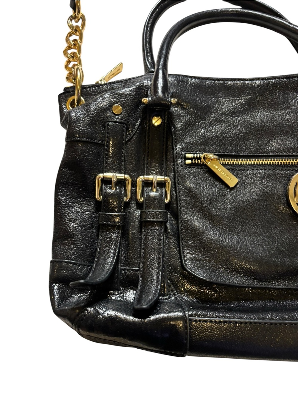 Michael Kors McGraw Black Leather Satchel with Gold Accents - Picture 4 of 12